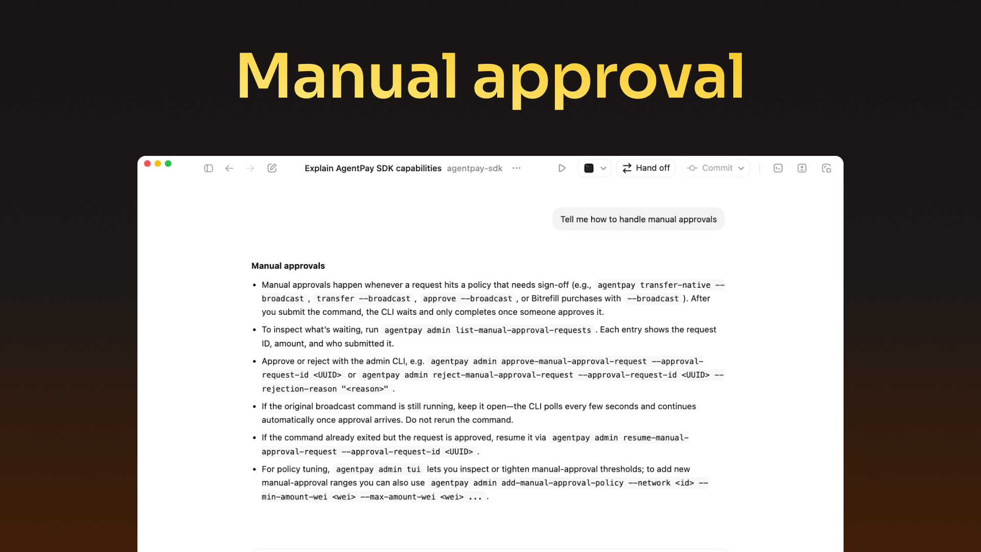 Manual approval form shown in CLI