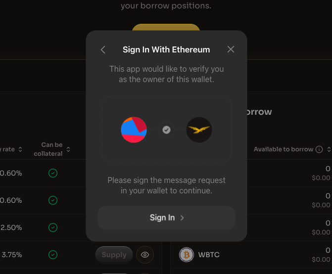 Sign In With Ethereum prompt