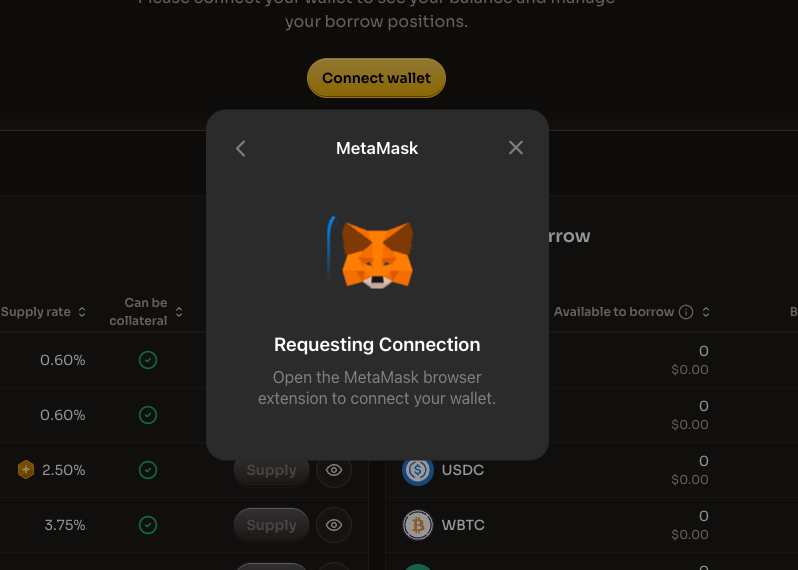 Wallet requesting connection approval